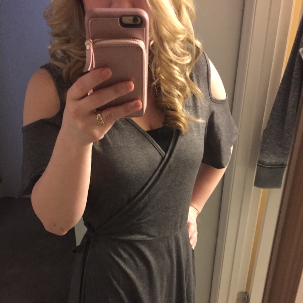 Cold shoulder wrap dress